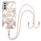 For Samsung Galaxy S21 5G Electroplating Splicing Marble Flower Pattern TPU Shockproof Case with Lanyard(Imperial Crown) - 1