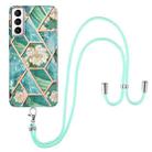 For Samsung Galaxy S21 5G Electroplating Splicing Marble Flower Pattern TPU Shockproof Case with Lanyard(Blue Flower) - 1