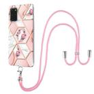 For Samsung Galaxy S20+ Electroplating Splicing Marble Flower Pattern TPU Shockproof Case with Lanyard(Pink Flower) - 1