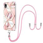 For Samsung Galaxy A01 Core Electroplating Splicing Marble Flower Pattern TPU Shockproof Case with Lanyard(Pink Flower) - 1