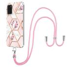 For Samsung Galaxy A02s EU Version Electroplating Splicing Marble Flower Pattern TPU Shockproof Case with Lanyard(Pink Flower) - 1