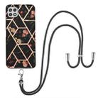 For Samsung Galaxy A22 5G US Version Electroplating Splicing Marble Flower Pattern TPU Shockproof Case with Lanyard(Black Flower) - 1