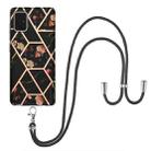 For Samsung Galaxy A51 Electroplating Splicing Marble Flower Pattern TPU Shockproof Case with Lanyard(Black Flower) - 1
