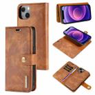 For iPhone 13 DG.MING Crazy Horse Texture Flip Detachable Magnetic Leather Case with Holder & Card Slots & Wallet(Brown) - 1