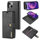 For iPhone 13 DG.MING Crazy Horse Texture Flip Detachable Magnetic Leather Case with Holder & Card Slots & Wallet(Black) - 1