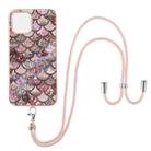 For iPhone 13 mini Electroplating Pattern IMD TPU Shockproof Case with Neck Lanyard (Pink Scales) - 1