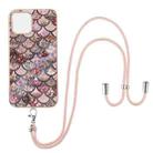 For iPhone 13 Electroplating Pattern IMD TPU Shockproof Case with Neck Lanyard(Pink Scales) - 1