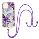 For iPhone 13 Electroplating Pattern IMD TPU Shockproof Case with Neck Lanyard(Purple Flower) - 1