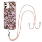 For iPhone 12 mini Electroplating Pattern IMD TPU Shockproof Case with Neck Lanyard (Pink Scales) - 1