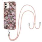 For iPhone 12 / 12 Pro Electroplating Pattern IMD TPU Shockproof Case with Neck Lanyard(Pink Scales) - 1