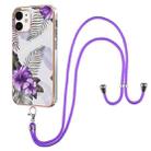 For iPhone 12 / 12 Pro Electroplating Pattern IMD TPU Shockproof Case with Neck Lanyard(Purple Flower) - 1