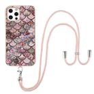 For iPhone 12 Pro Max Electroplating Pattern IMD TPU Shockproof Case with Neck Lanyard(Pink Scales) - 1