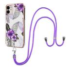 For iPhone 11 Electroplating Pattern IMD TPU Shockproof Case with Neck Lanyard (Purple Flower) - 1