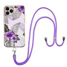 For iPhone 11 Pro Electroplating Pattern IMD TPU Shockproof Case with Neck Lanyard (Purple Flower) - 1