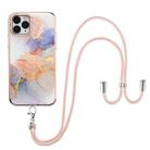 For iPhone 11 Pro Max Electroplating Pattern IMD TPU Shockproof Case with Neck Lanyard (Milky Way White Marble) - 1