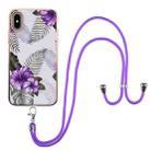 For iPhone X / XS Electroplating Pattern IMD TPU Shockproof Case with Neck Lanyard(Purple Flower) - 1