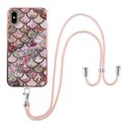 For iPhone XS Max Electroplating Pattern IMD TPU Shockproof Case with Neck Lanyard(Pink Scales) - 1