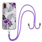 For iPhone XS Max Electroplating Pattern IMD TPU Shockproof Case with Neck Lanyard(Purple Flower) - 1