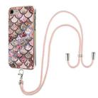 For iPhone SE 2022 / SE 2020 / 8 / 7 Electroplating Pattern IMD TPU Shockproof Case with Neck Lanyard(Pink Scales) - 1
