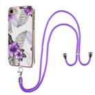 For iPhone SE 2022 / SE 2020 / 8 / 7 Electroplating Pattern IMD TPU Shockproof Case with Neck Lanyard(Purple Flower) - 1