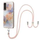 For LG Stylo 7 4G Electroplating Pattern IMD TPU Shockproof Case with Neck Lanyard(Milky Way White Marble) - 1