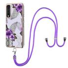 For LG Stylo 7 4G Electroplating Pattern IMD TPU Shockproof Case with Neck Lanyard(Purple Flower) - 1