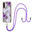 For LG Stylo 7 5G Electroplating Pattern IMD TPU Shockproof Case with Neck Lanyard(Purple Flower) - 1