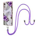 For LG Velvet 4G / Velvet 5G / G9 Electroplating Pattern IMD TPU Shockproof Case with Neck Lanyard(Purple Flower) - 1