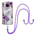 For Motorola Moto G Power 2021 Electroplating Pattern IMD TPU Shockproof Case with Neck Lanyard(Purple Flower) - 1