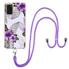 For Samsung Galaxy A02s US Version Electroplating Pattern IMD TPU Shockproof Case with Neck Lanyard(Purple Flower) - 1