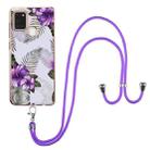 For Samsung Galaxy A21s Electroplating Pattern IMD TPU Shockproof Case with Neck Lanyard(Purple Flower) - 1