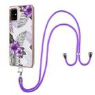 For Samsung Galaxy A51 Electroplating Pattern IMD TPU Shockproof Case with Neck Lanyard(Purple Flower) - 1
