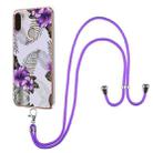 For Samsung Galaxy M11 / A11 Electroplating Pattern IMD TPU Shockproof Case with Neck Lanyard(Purple Flower) - 1