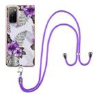 For Samsung Galaxy S20 FE 5G / 4G Electroplating Pattern IMD TPU Shockproof Case with Neck Lanyard(Purple Flower) - 1