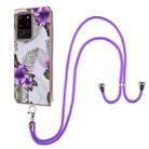 For Samsung Galaxy S20 Ultra Electroplating Pattern IMD TPU Shockproof Case with Neck Lanyard(Purple Flower) - 1