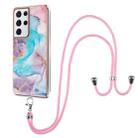 For Samsung Galaxy S21 Ultra 5G Electroplating Pattern IMD TPU Shockproof Case with Neck Lanyard(Milky Way Blue Marble) - 1