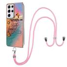 For Samsung Galaxy S21 Ultra 5G Electroplating Pattern IMD TPU Shockproof Case with Neck Lanyard(Dream Chasing Butterfly) - 1