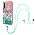For Samsung Galaxy S21+ 5G Electroplating Pattern IMD TPU Shockproof Case with Neck Lanyard(Colorful Scales) - 1