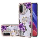 For Xiaomi Mi 11i/Poco F3/Redmi K40/Redmi K40 Pro Electroplating Pattern IMD TPU Shockproof Case with Rhinestone Ring Holder(Purple Flower) - 1