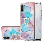 For Xiaomi Redmi 9A Electroplating Pattern IMD TPU Shockproof Case with Rhinestone Ring Holder(Milky Way Blue Marble) - 1