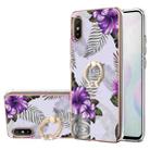 For Xiaomi Redmi 9A Electroplating Pattern IMD TPU Shockproof Case with Rhinestone Ring Holder(Purple Flower) - 1