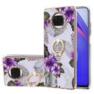 For Xiaomi Mi 10T Lite 5G Electroplating Pattern IMD TPU Shockproof Case with Rhinestone Ring Holder(Purple Flower) - 1