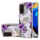 For Xiaomi Mi 10T 5G/10T Pro 5G Electroplating Pattern IMD TPU Shockproof Case with Rhinestone Ring Holder(Purple Flower) - 1