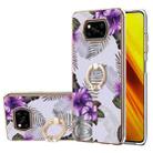 For Xiaomi Poco X3 NFC Electroplating Pattern IMD TPU Shockproof Case with Rhinestone Ring Holder(Purple Flower) - 1