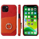 For iPhone 13 Fierre Shann Oil Wax Texture Genuine Leather Back Cover Case with 360 Degree Rotation Holder & Card Slot(Red) - 1