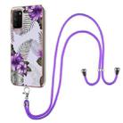 For Xiaomi Poco M3 / Redmi Note 9 4G Electroplating Pattern IMD TPU Shockproof Case with Neck Lanyard(Purple Flower) - 1