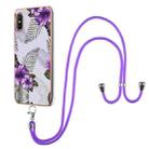 For Xiaomi Redmi 9A Electroplating Pattern IMD TPU Shockproof Case with Neck Lanyard(Purple Flower) - 1