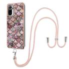 For Xiaomi Redmi Note 10 Electroplating Pattern IMD TPU Shockproof Case with Neck Lanyard(Pink Scales) - 1