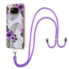 For Xiaomi Poco X3 NFC Electroplating Pattern IMD TPU Shockproof Case with Neck Lanyard(Purple Flower) - 1