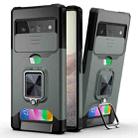 For Google Pixel 6 Sliding Camera Cover Design PC + TPU Shockproof Case with Ring Holder & Card Slot(Dark Green) - 1